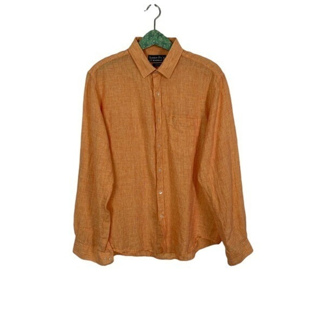 Linen Pavk Ramraj 42 CM Slim Fit Button Down Shirt Orange Long‎ Sleeve Casual